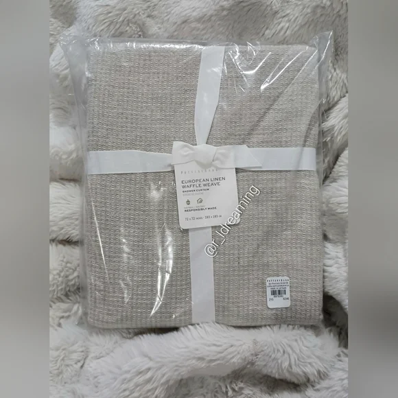 NWT Pottery Barn Gray European Flax Linen Waffle Shower Curtain Size 72X72